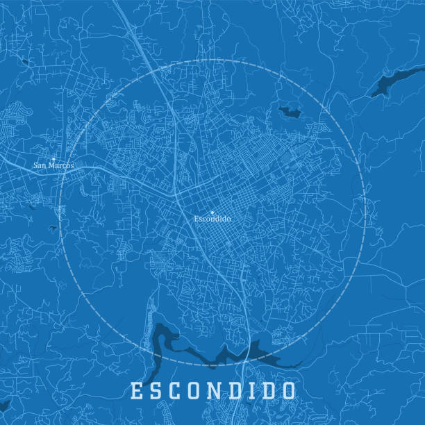 escondido ca city vector mapa drogowa niebieski tekst - lake hodges stock illustrations