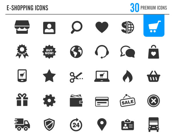 ikony zakupów elektronicznych // seria premium - handel elektroniczny stock illustrations