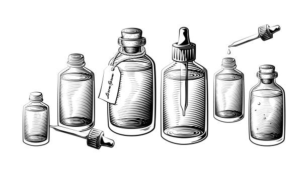 stockillustraties, clipart, cartoons en iconen met essential oil fles set - essential oils smell
