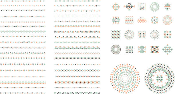 Ethnic set of Pattern Brushes plus decor elements. Isolated Ethnic set of Pattern Brushes plus decor elements. Isolated ethnicity stock illustrations