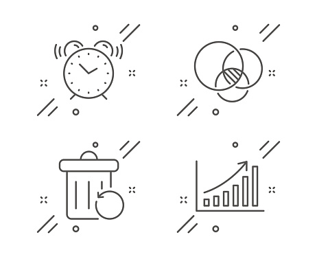 オイラー図、目覚まし時計、回復ゴミ箱アイコンセット。グラフ グラフの記号。ベクトル - イラスト素材...