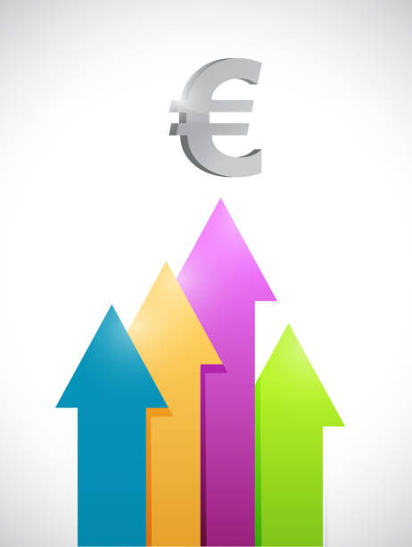 ilustrações de stock, clip art, desenhos animados e ícones de euro colorful business graph moving up - notas euros voar