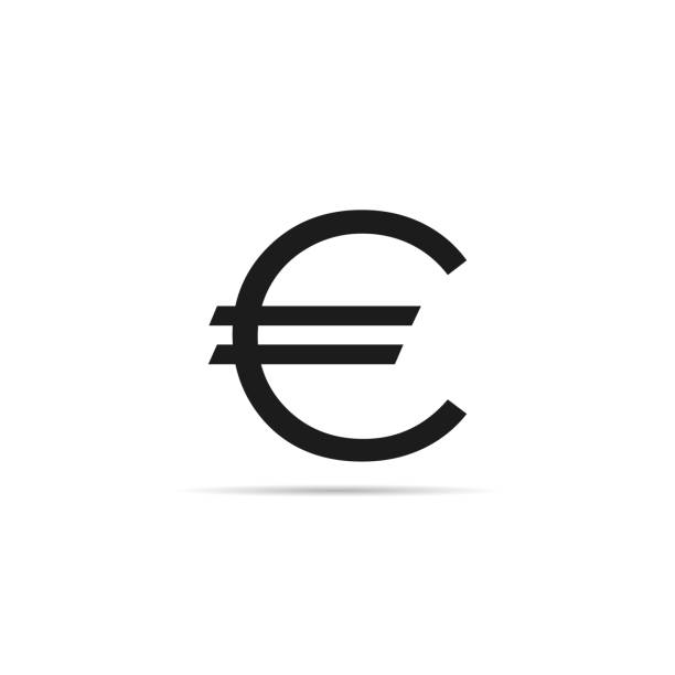 Euro sign icon with shadow vector art illustration