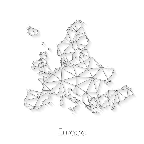 유럽 지도 연결 - 흰색 배경의 네트워크 메시 - 유럽 연합 stock illustrations