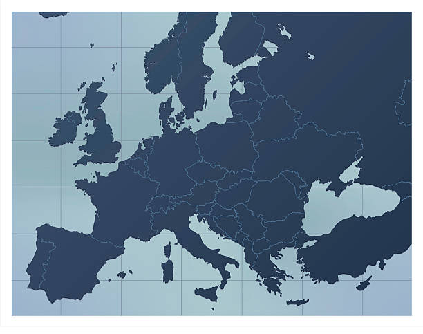 europa karte dark blue - eu stock-grafiken, -clipart, -cartoons und -symbole