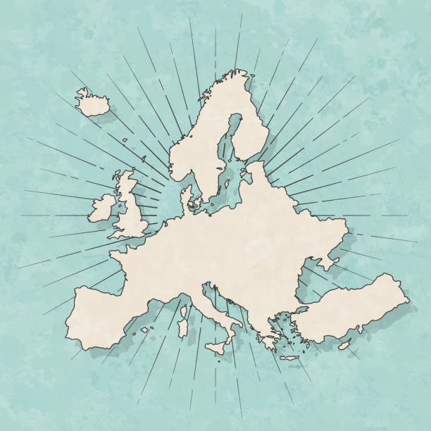 유럽 지도 레트로 빈티지 스타일-오래 된 질감 종이 - 유럽 stock illustrations