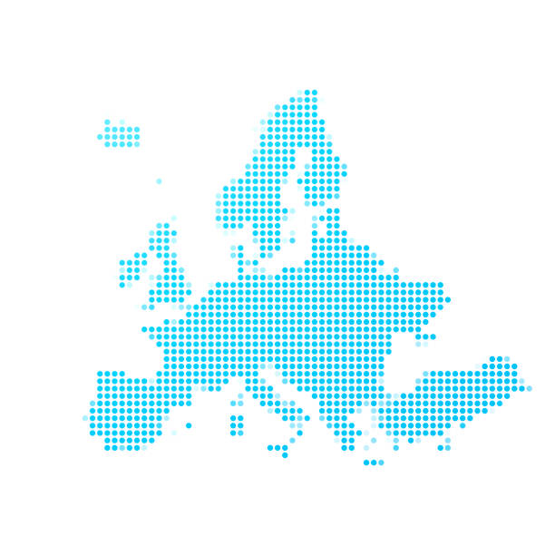 europakarte der blauen punkte auf weißem hintergrund - eu stock-grafiken, -clipart, -cartoons und -symbole