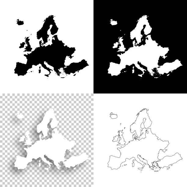 디자인-에 대 한 유럽 지도 공백, 흰색과 검정색 배경 - 유럽 연합 stock illustrations