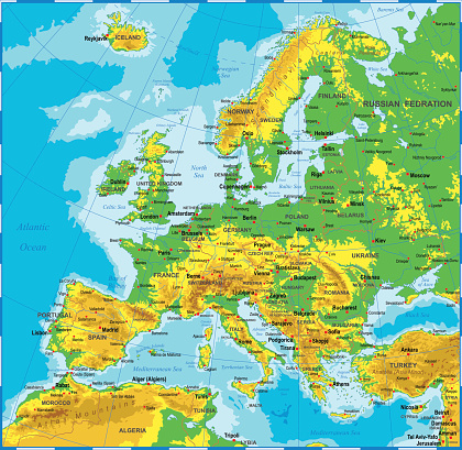 Europe Physical Map Stock Illustration - Download Image Now - iStock