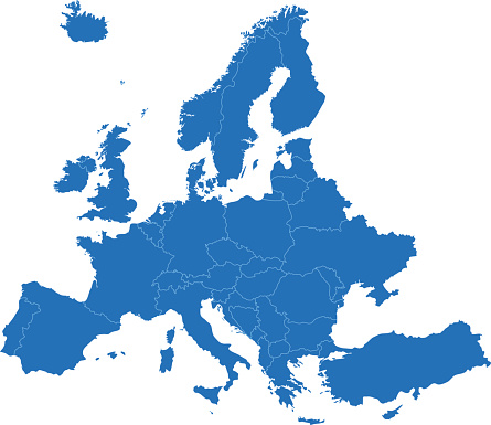 Europe simple blue map on white background