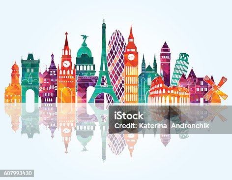 istock Europe skyline detailed silhouette. Vector illustration 607993430