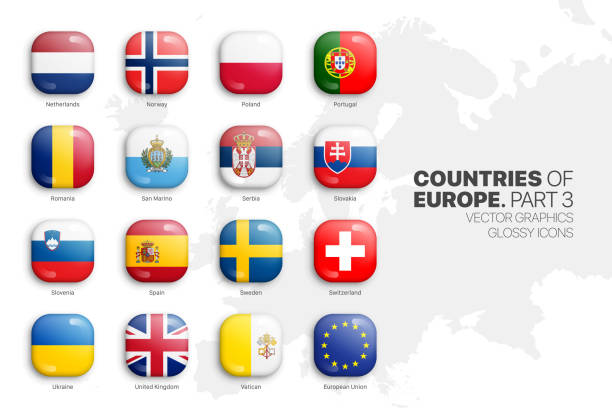 bildbanksillustrationer, clip art samt tecknat material och ikoner med europeiska länder flaggor vector 3d glansiga ikoner som isolerade på vit bakgrund del 3 - val sverige