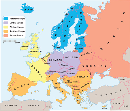European regions on Europe political map