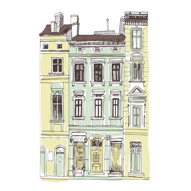 ilustrações de stock, clip art, desenhos animados e ícones de european retro house facade isolated on white background. - amsterdam street
