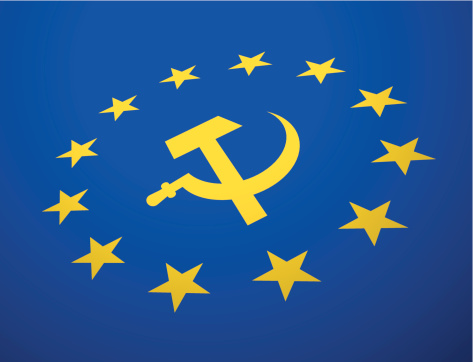 European Union flag with hammer and sickle in center