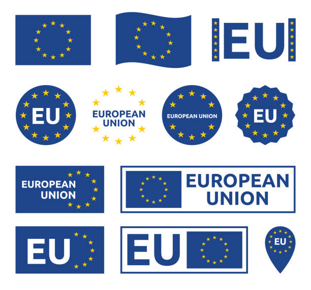 europäische union zeichen gesetzt, eu-etiketten und abzeichen - eu stock-grafiken, -clipart, -cartoons und -symbole