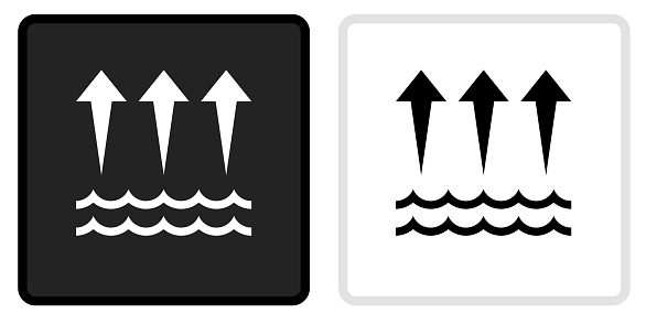 Evaporation  Icon on  Black Button with White Rollover. This vector icon has two  variations. The first one on the left is dark gray with a black border and the second button on the right is white with a light gray border. The buttons are identical in size and will work perfectly as a roll-over combination.
