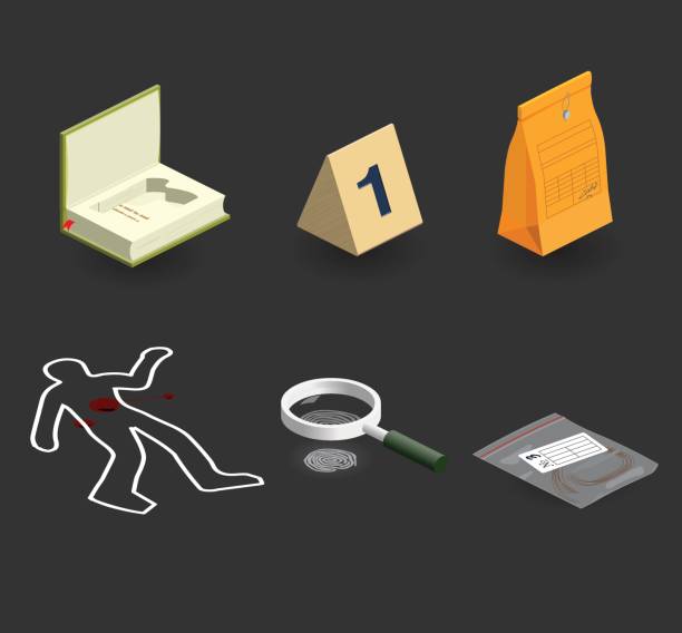 ilustraciones, imágenes clip art, dibujos animados e iconos de stock de icono de evidencia - crime scene