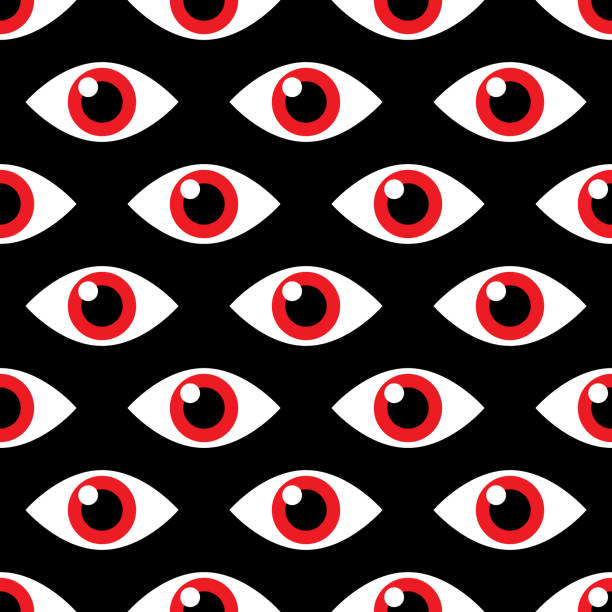 Evil Eye Pattern Vector illustration of red eyes in a repeating pattern against a black background. eye designs stock illustrations