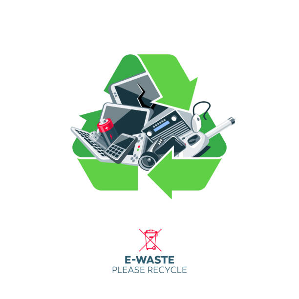 stockillustraties, clipart, cartoons en iconen met e-waste in de recycling van teken symbool - waste disposal