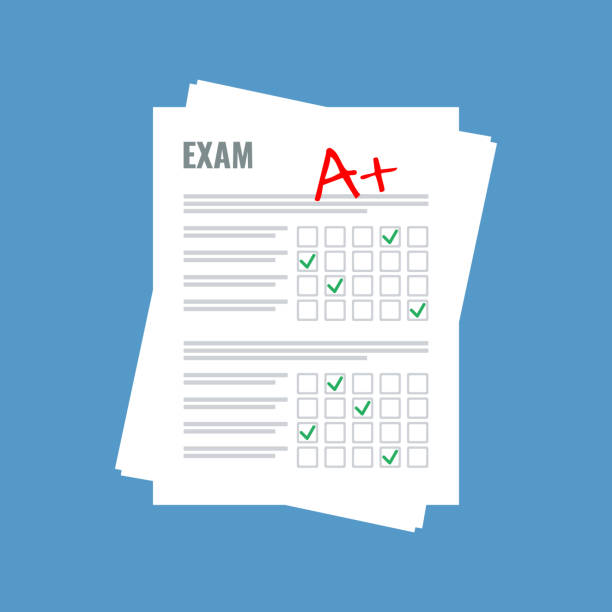 exam sheet with A plus grade, flat design exam sheet with A plus grade, flat design medical exam illustrations stock illustrations