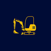 Excavator mini icon. Digger Illustration vector dig vehicle. Mini excavator logo.
