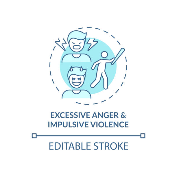 Excessive anger and impulsive violence blue concept icon Excessive anger and impulsive violence blue concept icon. Mental health issue. Self control problem idea thin line illustration. Vector isolated outline RGB color drawing. Editable stroke angry general manager stock illustrations