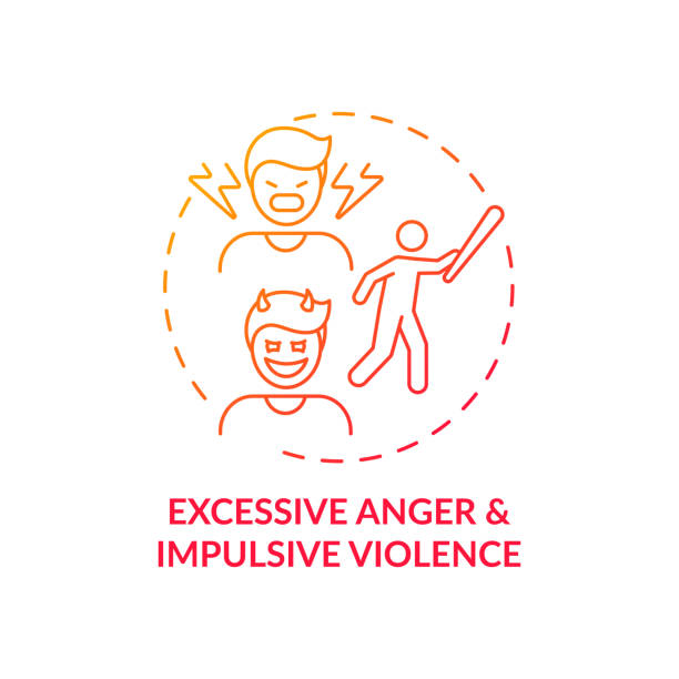 Excessive anger and impulsive violence red gradient concept icon Excessive anger and impulsive violence red gradient concept icon. Mental health, psychological issue. Self control problem idea thin line illustration. Vector isolated outline RGB color drawing angry general manager stock illustrations