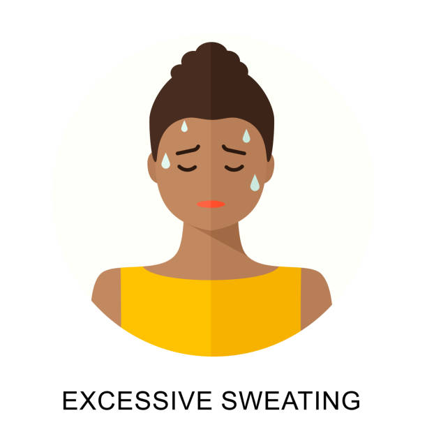 ilustraciones, imágenes clip art, dibujos animados e iconos de stock de concepto de mujer sudando excesivo, estilo plano - sweat