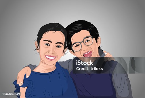 istock Excited brother and sister looking at camera over white background 1346489349
