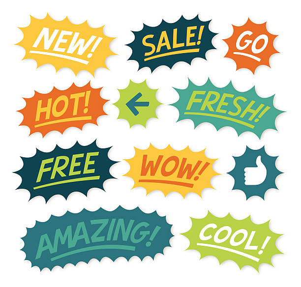 Exclamations and Cartoon Explosive Statements A collection of cartoon burst exclamation and explosive retro-styled statement text bubbles. EPS 10 file. Transparency effects used on highlight elements. marketing clipart stock illustrations