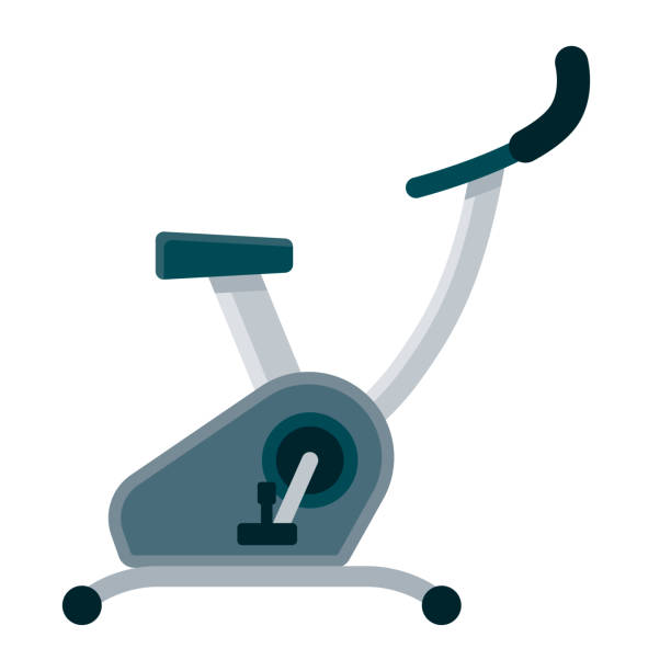 Exercise Bike Icon on Transparent Background A flat design fitness icon on a transparent background (can be placed onto any colored background). File is built in the CMYK color space for optimal printing. Color swatches are global so it’s easy to change colors across the document. No transparencies, blends or gradients used. peloton stock illustrations