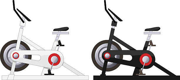 Exercise bike Stationary exercise bike in two colours peloton stock illustrations