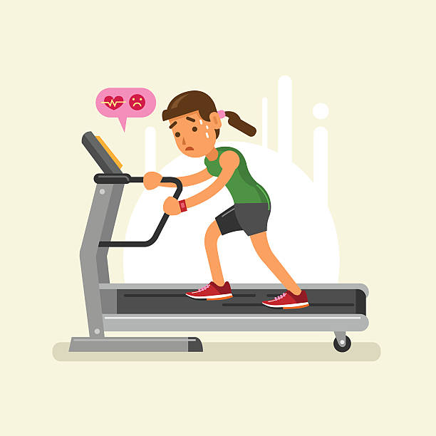 exhausted woman on a treadmill. vector illustration Vector illustration concept of an exhausted woman on a treadmill exhaustion stock illustrations