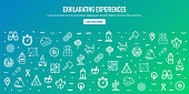 Exhilarating camping experiences outline style web banner design. Line vector icons for infographics, mobile and web designs.