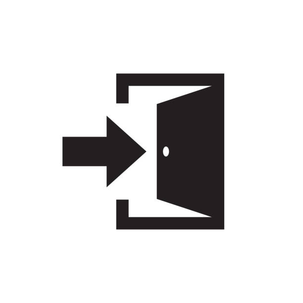 ausfahrt - schwarzem symbol auf weißem hintergrund-vektor-illustration für mobile anwendung, website, präsentation, infografik. offenen tür zeichen konzeption. - eingang stock-grafiken, -clipart, -cartoons und -symbole