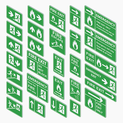 Exit isometric sign vector set isolated
