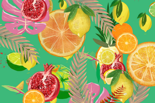 Exotic background Illustration of seamless tropical fruits pattern tropical fruit stock illustrations