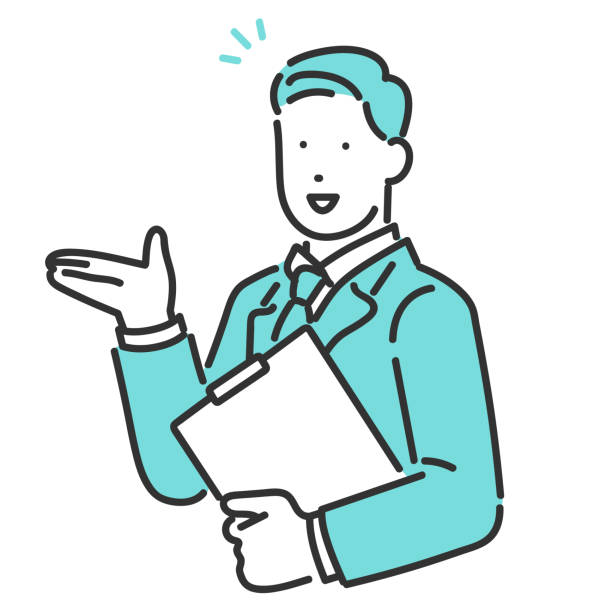 ilustrações de stock, clip art, desenhos animados e ícones de explain for customer - man pointing