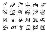 Explosion Bomb icon set. Hand drawn doodle icons.