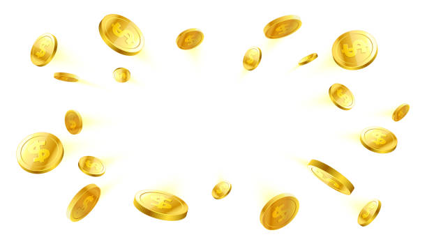 Explosion of coins Explosion of gold coins with place for text on white background flying stock illustrations