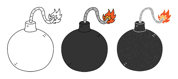 explosive bomb hand drawn vector design. black and white color
