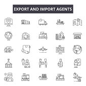 Export and import agents line icons for web and mobile. Editable stroke signs. Export and import agents  outline concept illustrations