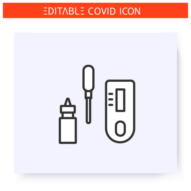 Express antibody test kit line icon Express antibody test kit line icon.Rapid covid19 blood test.Pipette, reagent bottle and finger stick for antibody test. Flu, covid diagnostics equipment. Isolated vector illustration.Editable stroke at home covid test stock illustrations