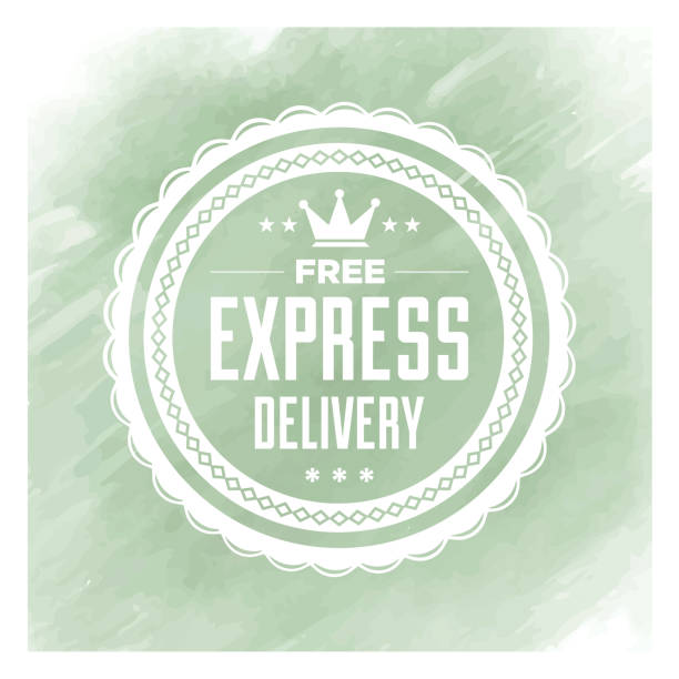 Express Delivery Badge Watercolor Background Vector delivery badge design over watercolor background. royalty free commercial use drawing stock illustrations