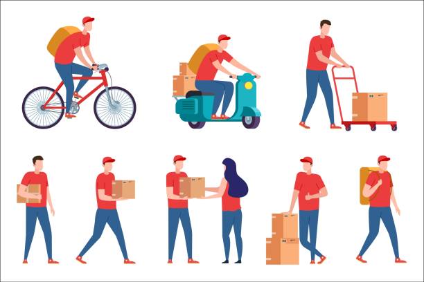 illustrations, cliparts, dessins animés et icônes de service de livraison express sur scooter et vélo. - livreur