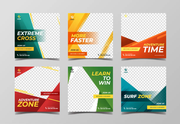 Extreme sport square banner template. Promotional banner for social media post, web banner and flyer Modern sport banner template adventure designs stock illustrations