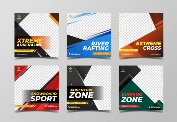 extreme sport kwadratowy szablon banner. baner promocyjny do postów w mediach społecznościowych, ulotek i banerów internetowych - sport stock illustrations