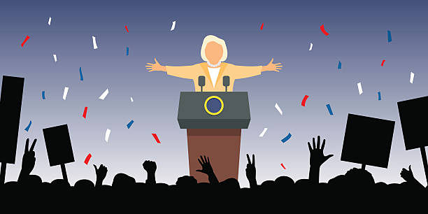 Exulting people meets the new president Exulting crowd meets the new president voting clipart stock illustrations