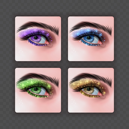 Eye Glitter Eyeshadow, Realistic eyes with glitter eyeshadow makeup designer, vector format